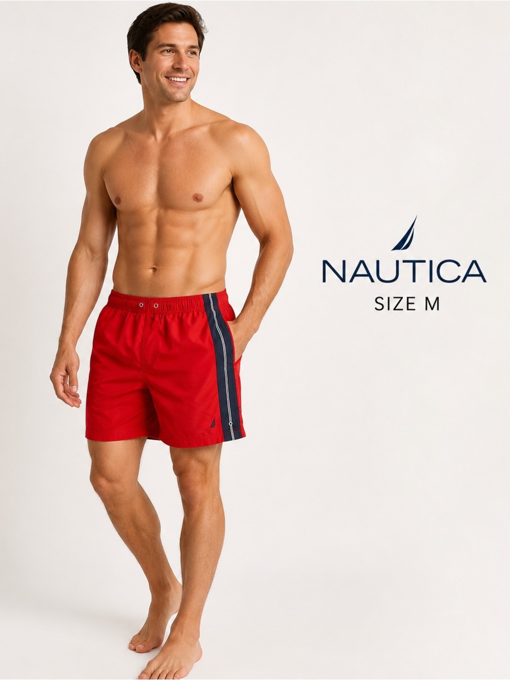 NÁUTICA men’s size M solid red swimming  trunks coastal beach pool vacation